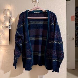 Vintage 90s B.U.M. Equipment Cardigan Geometric Knit Grandpa Sweater